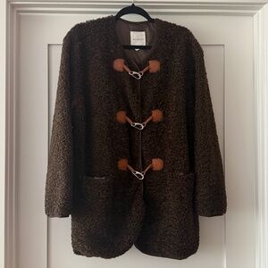 Avec Les Filles Brown Teddy Buckle Coat